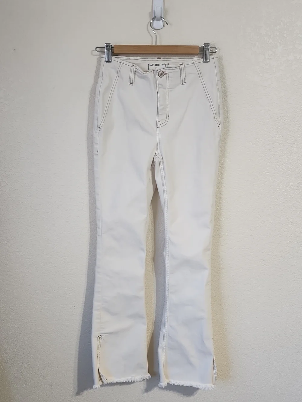 Free People We The Free Level Up Slit Slim Flare Jeans in Bone Size 27